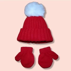 Ava Olivia red hat with mittens 0-12 months